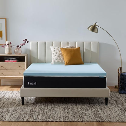 Lucid 2 Inch Memory Foam Mattress Topper, Full Size – Cooling Gel Bed Topper – Pressure-Relieving Plush Feel – Ventilated Breathable Design – CertiPur Certified - Dorm Essentials