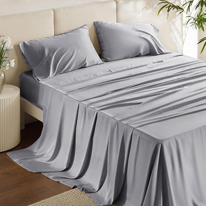 Bedsure Full Size Bed Sheets, Cooling Sheets, Rayon Derived from Bamboo, PureWoven, Breathable & Soft, Deep Pocket Up to 16 Inches, Hotel Luxury Silky Bedding for Hot Sleepers, Silver Grey