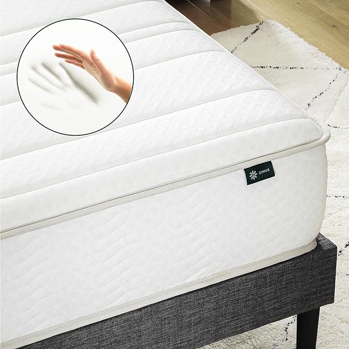 Zinus 8 Inch Foam and Spring Hybrid Mattress [New Version], Twin, Fiberglass Free, Medium Firmness, Durable Support, Certified Safe Foams & Fabric, Mattress in A Box, White