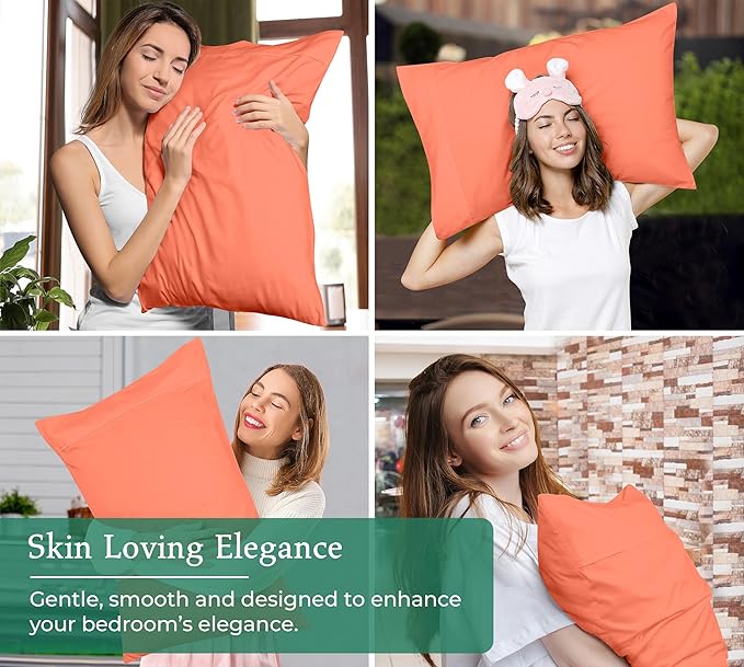 Royale Linens Queen Pillowcase Set of 2 - Bed Pillow Cover - 20" x 30" - Coral Pillowcases - 1800 Brushed Microfiber, Wrinkle & Fade Resistant - Soft & Cozy- Queen Size Pillow Case (Coral)