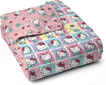 Northwest Hello Kitty Sweet As Can Be Reversible Quilted Throw, Kawaii Cozy Fantasy Throw, Gift for Anime Fans or Game Room Décor, 90 x 90 Inches
