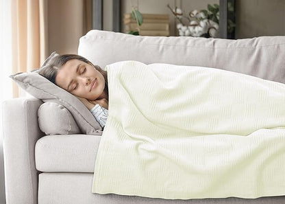 Utopia Bedding Ivory 100% Cotton Blanket [Queen Size - 90x90 Inch] Lightweight, Soft and Breathable Thermal Blanket for All Seasons