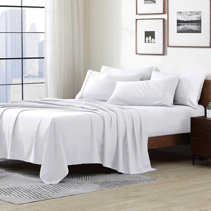 Cathay Home Essentials Ultra Soft Hypoallergenic Wrinkle Resistant Double Brushed Microfiber Bedding Sheet Set, White, Twin XL