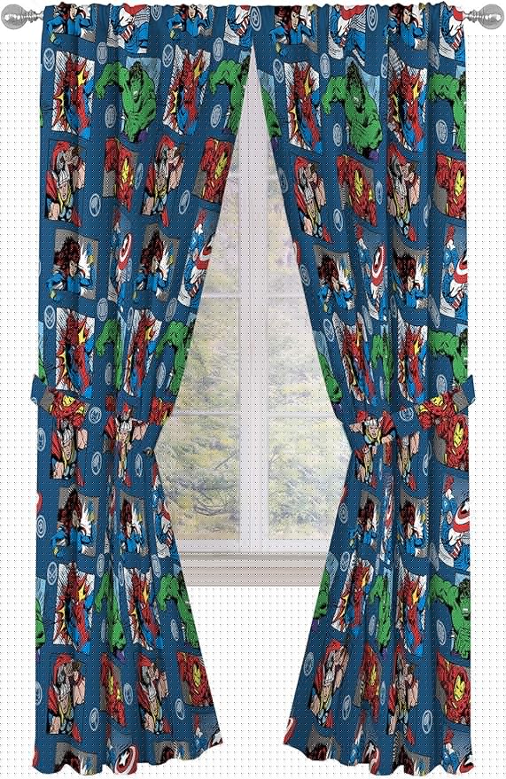 Jay Franco Marvel Avengers Fighting Team 84" Inch Drapes - Beautiful Room Décor & Easy Set Up, Bedding - Curtains Include 2 Tiebacks, 4 Piece Set (Official Marvel Product)