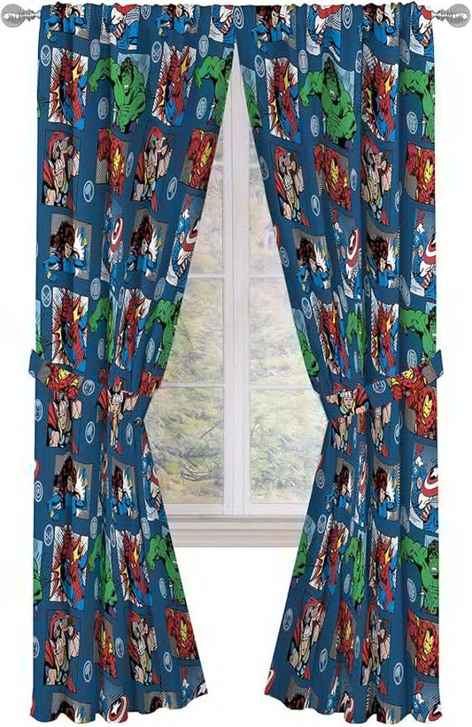 Jay Franco Marvel Avengers Fighting Team 84" Inch Drapes - Beautiful Room Décor & Easy Set Up, Bedding - Curtains Include 2 Tiebacks, 4 Piece Set (Official Marvel Product)