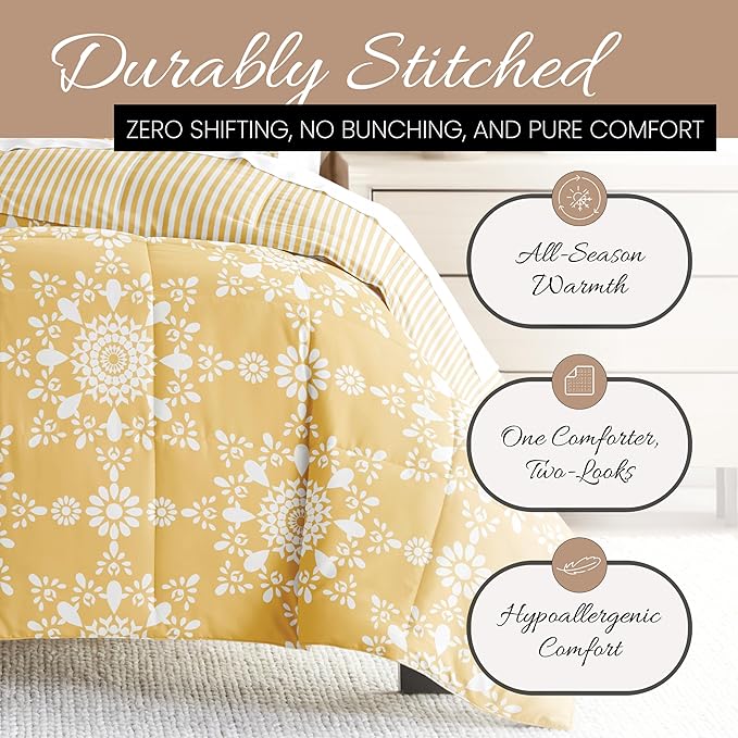 Linen Market Reversible King Size Comforter Set (3 Piece) - Bring Luxury Home with Our Soft and Lightweight Down Alternative Comforter King Set - This Includes Your King Comforter and 2 Pillow Shams