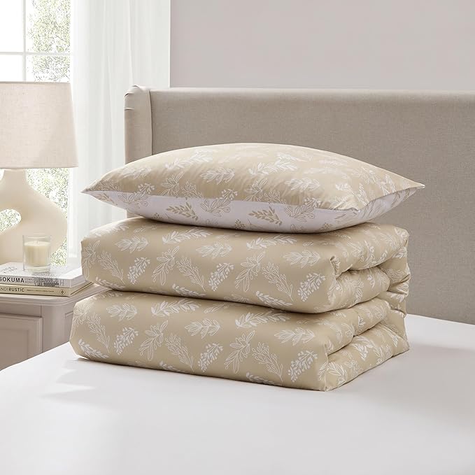 Nestl Twin/Twin XL Comforter Set - Oatmeal Bed in a Bag Twin, 2 Pieces Reversible Bed Set, Soft Floral Bedding Set for College Dorm, All Season Botanical Comforters with Pillow Sham