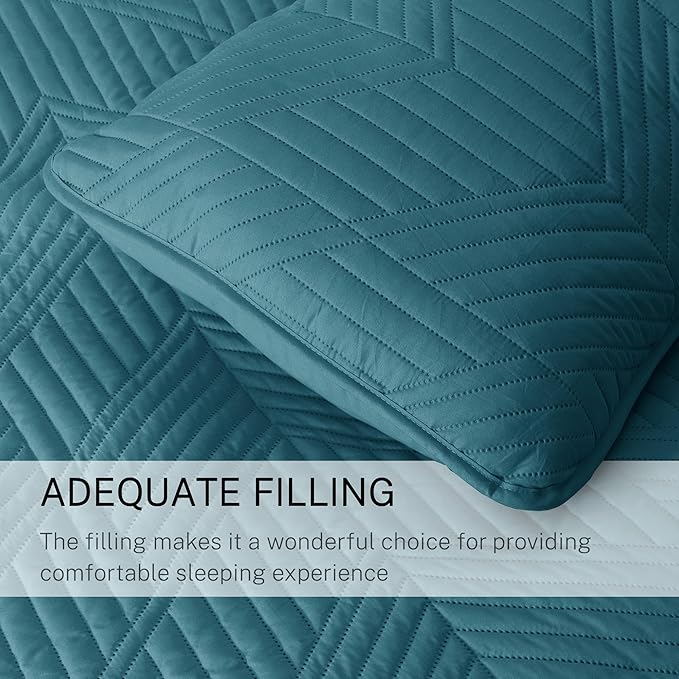 Exclusivo Mezcla Ultrasonic King Quilt Bedding Set, Lightweight Teal Bedspreads Soft Modern Geometric Coverlet Set for All Seasons (1 Quilt and 2 Pillow Shams)
