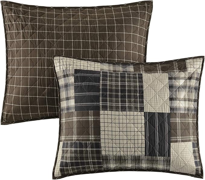 Madison Park Reversible Quilt Cabin Lifestyle Plaid Design - All Season, Breathable Coverlet Bedspread Bedding Set, Matching Shams, Timber Black/Brown King/Cal King(104"x94") 3 Piece