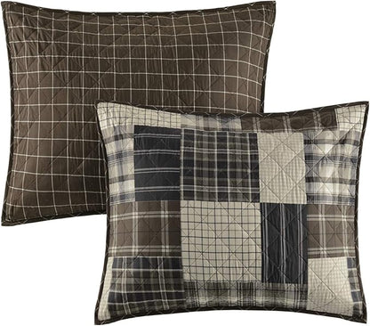 Madison Park Reversible Quilt Cabin Lifestyle Plaid Design - All Season, Breathable Coverlet Bedspread Bedding Set, Matching Shams, Timber Black/Brown King/Cal King(104"x94") 3 Piece