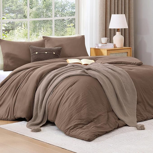 WRENSONGE Twin/Twin XL Comforter Set - 2 Pieces Brown Comforter Prewashed Soft Lightweight for All Seasons,Fluffy Down Alternative Twin XL Comforter with 1 Pillow Sham