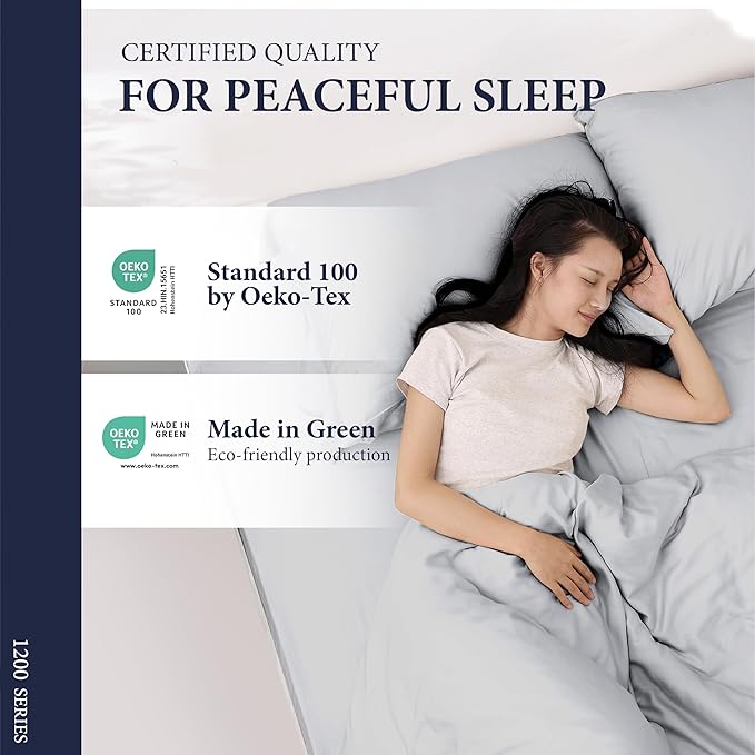 Ashton Sheets 100% Egyptian Cotton Sheets California King Size - 1200 Thread Count 4 PC Cal King Sheets Egyptian Cotton, Cooling Sateen Sheets, High Thread Count Sheets California King - Light Grey