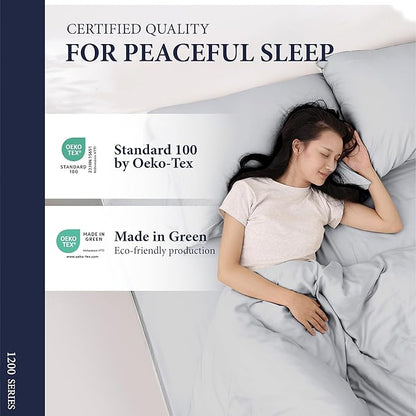 Ashton Sheets 100% Egyptian Cotton Sheets California King Size - 1200 Thread Count 4 PC Cal King Sheets Egyptian Cotton, Cooling Sateen Sheets, High Thread Count Sheets California King - Light Grey