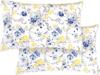 Elegant Comfort Ultra Soft Set of 2 Floral Print Pillowcases - Premium Hotel Quality Microfiber, Soft and Smooth Envelope Closure 2-Piece Pillow Covers - King, Gold Jenna