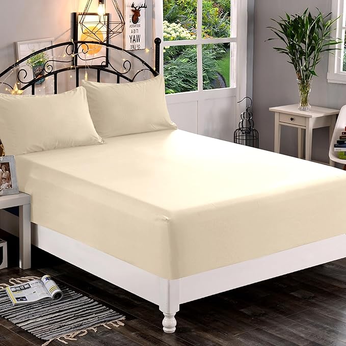 Elegant Comfort 1500 Premium Quality Fitted Sheet Ultra Soft 18-24 Inch Extra Deep Pocket - Single Fitted Sheet for High Mattress - Wrinkle Free with Smart Storage Pockets, King, Cream