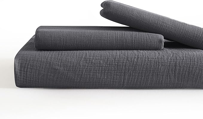 SE SOFTEXLY Muslin Duvet Cover King Size, 100% Washed Cotton Duvet Cover Set, Ultra Soft Comforter Cover Linen Like, 3 Pieces Minimalist Gauze Duvet Cover with 2 Pillowcases, 90"x104", Dark Grey