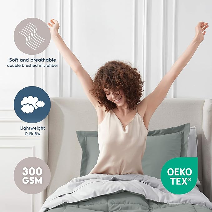 Nestl 5 Piece Twin Comforter Set – Sage Green Reversible Bed in a Bag – Complete Twin Size Bedding Set with Sheets, Pillowcase and Sham