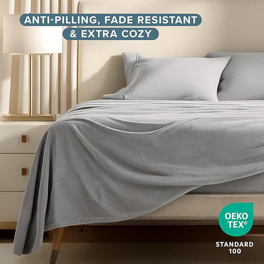 Bare Home Super Soft Fleece Sheet Set - Full Size - Extra Plush Polar Fleece, No-Pilling Bed Sheets - All Season Cozy Warmth (Full, Light Grey)