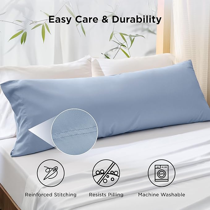 Bedsure Body Pillow Cover, Cooling Body Pillow Pillowcase for Hot Sleepers, Rayon Derived from Bamboo, PureWoven Silky Soft Long Pillow Case Cover with Envelope Closure, Light Blue, 20x54 Inches