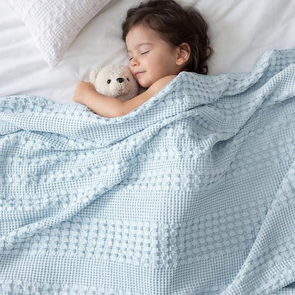 PHF 100% Cotton Waffle Weave Blanket Twin Size for Bed, Soft Lightweight & Breathable for Spring and Summer, All-Season Comfort, Luxury Aesthetic Blanket for Home Decor, 66"x90", Sky Blue