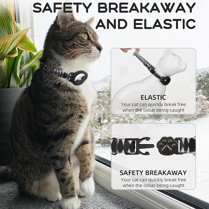 AirTag Cat Collars, Stretchy Collar with AirTag Holder and Bell | Breakaway - Ultra Design Elastic - GPS Tracking Collars - Adjustable Size for Cats & Puppies 7.5-12.5" - (Shark Pattern)