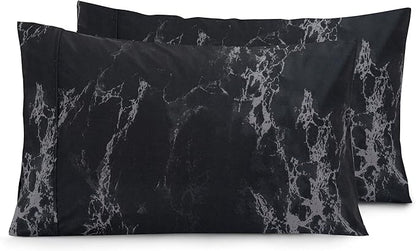 Elegant Comfort Luxury Ultra-Soft 2-Piece Pillowcase Set - 1500 Premium Hotel Quality Microfiber Double Brushed - Wrinkle Resistant, Standard/Queen, Marble Pattern Black