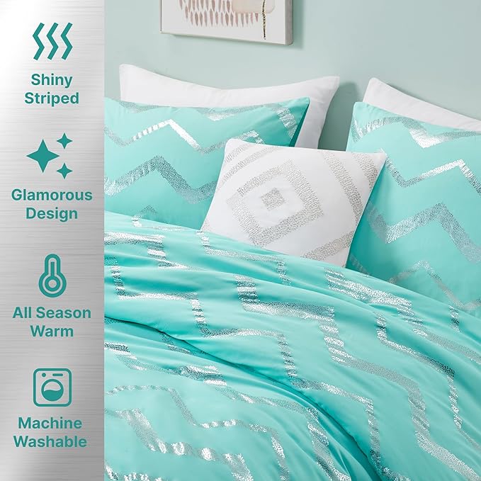 Codi Teen Girls Bedding Sets Twin Size, Teal Blue Bed Comforter Set for College Dorm Girl, 3 Pieces - All Seasons Warm