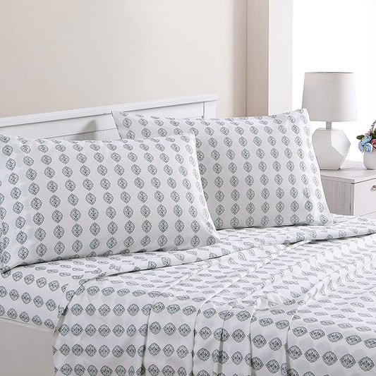 Modern Threads Printed 4-Piece Extra Soft Bedding Sheets & Pillowcase Set, Deep Pocket up to 16 inch Mattress Claire Cal King