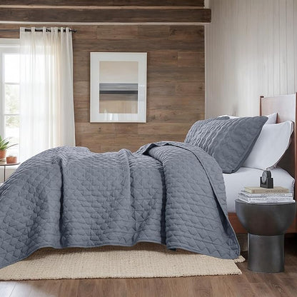 WDCOZY Blue Quilts Queen Size Bedding Sets with 2 Pillow Shams, Lightweight Soft Bedspread Coverlet, Quilted Blanket Thin Comforter Bed Cover for All Season, 3 Pieces, 90x90 inches