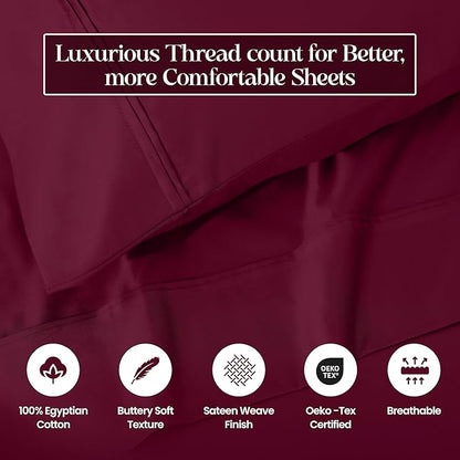 Superior 1200 Thread Count 100% Egyptian Cotton, Soft and Breathable, 2-Piece King Pillowcase Set Solid, Burgundy