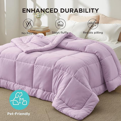 Bedsure Comforter Duvet Insert - Quilted Comforters Twin XL Size, All Season Duvet, GentleSoft Down Alternative Bedding Blanket, with 8 Tabs, Gifts for Women/Men, Light Purple, Twin XL 92 x 68 Inches