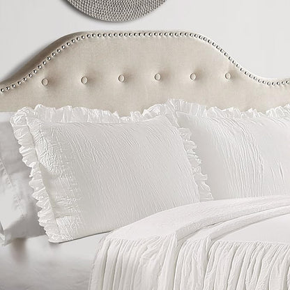 Lush Decor Ruffle Skirt Bedspread Set - 3-Piece Luxurious Farmhouse Bedding - Elegant Ruffle Detail - Timeless Style - Soft Lightweight Sheets - Queen, White