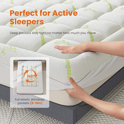 DUMOS Twin Size Ultra Soft Mattress Topper, Viscose Derived from Bamboo, Pillow Top Mattress Pad with Stretchable Pockets, Breathable Cooling Topper for Back Pain Relief