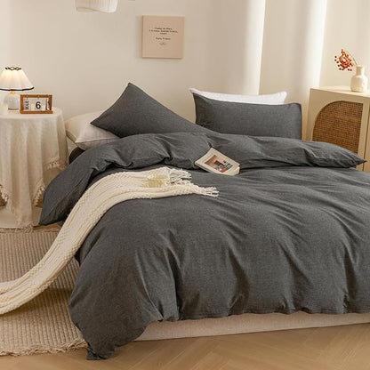 ECOCOTT Duvet Cover Set, 100% Washed Cotton Linen-Like Textured Soft & Breathable, Durable Comfy Bedding Set for All Seasons (Grey, Full)