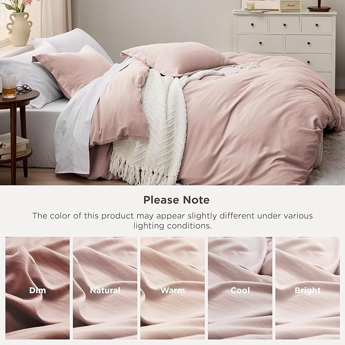 Bedsure Rose Pink Duvet Cover Full Size - 3 Pieces Prewashed Extra Soft Bedding Set, Includes 1 Duvet Cover 80x90 Inches with Zipper Closure & 2 Pillow Shams, Comforter Not Included