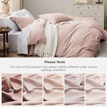 Bedsure Rose Pink Duvet Cover Queen Size - 3 Pieces Prewashed Extra Soft Bedding Set, Includes 1 Duvet Cover 90x90 Inches with Zipper Closure & 2 Pillow Shams, Comforter Not Included