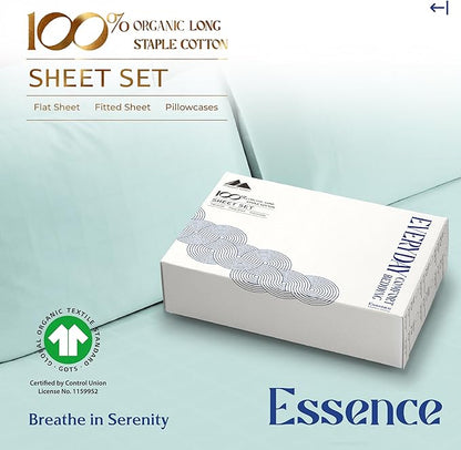 Mayfair Linen 100% Organic Cotton Sheets Queen Size - 4 PC Organic Cotton Percale Sheets Queen Set (Sea Foam), Soft, Cooling & Breathable Bedsheets, 16" Deep Pocket Hotel Bedding Set - GOTS Certified