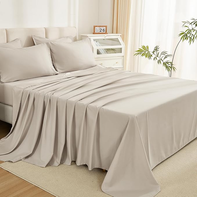 Litanika Comforter Full Size Set Tannish Grey - 7 Pieces Bed in a Bag Full Bedding Comforter Sets, Plain Lightweight Bed Set with Comforter, Sheets, Pillowcases & Shams