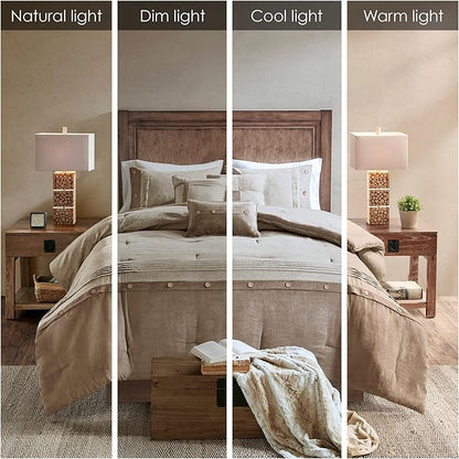 Madison Park Boone Cozy Comforter Set, Faux Suede, Deluxe Hotel Styling All Season Down Alternative Bedding Matching Shams, Decorative Pillow, Queen (90 in x 90 in), Rustic Tan 7 Piece