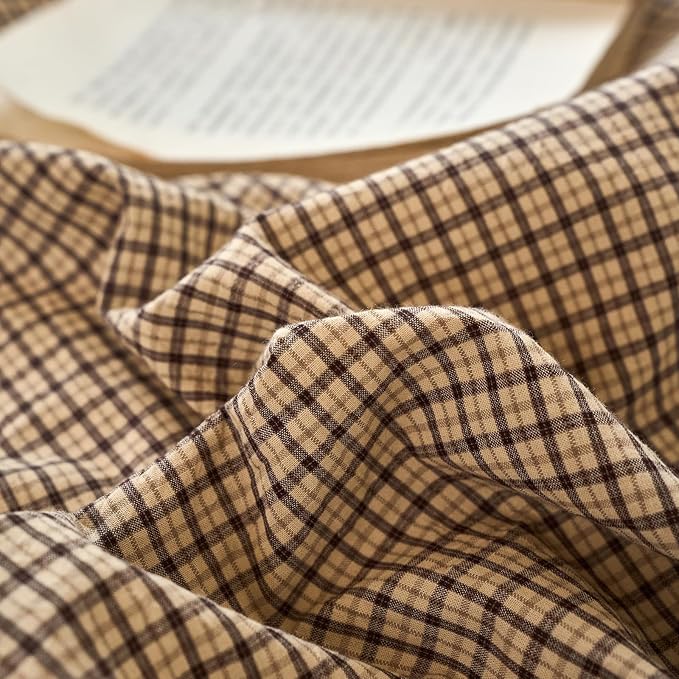 Gingham Twin XL Duvet Cover Set Beige Boho Comforter Cover Twin XL Washed Cotton Plaid Checkered Farmhouse Duvet Cover Set with Hidden Zipper Neutral Teen Bedding Set Soft Duvet Protector