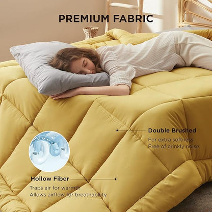Bedsure Comforter Duvet Insert - Quilted Comforters Twin XL Size, All Season Duvet, GentleSoft Down Alternative Bedding Blanket, with 8 Tabs, Gifts for Women/Men, Mustard Yellow, Twin XL 92x68 Inches