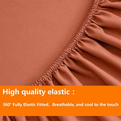 TAIMIT Burnt Orange King Comforter Set - 7 Pieces, Bed in a Bag Bedding Sets with All Season Soft Quilted Warm Fluffy Comforter,Flat Sheet,Fitted Sheet,2 Pillow Shams,2 Pillowcases