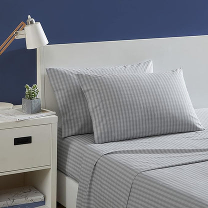 Nautica - Twin Size Sheet Set, Crisp & Tailored Cooling Sheets with a Smooth Cotton Percale Lightweight Feel - Bed Sheets with Matching Pillowcase & Fitted Sheet (Michael Plaid Grey)