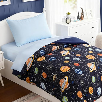 Toddler Bedding Set - 4 Pieces Toddler Comforter Set for Kids Boys, Glow in The Dark Space Bed in A Bag with Sheets