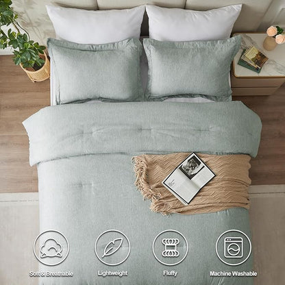 CozyLux California King Comforter Set, 3 Pieces Sage Green Soft Luxury Cationic Dyeing Cal King Comforter Bedding Set, Breathable Lightweight Bed Sets, 1 Down Alternative Comforter and 2 Pillow Shams