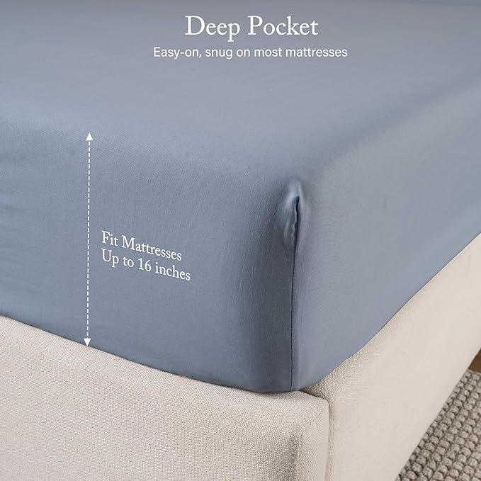 ROSE&RISY Blue Grey Sheets Queen Sheet Set, Pre-Washed Cotton-Like Brushed Microfiber, 4 Pcs Super Soft Breathable Cooling Bed Sets,Includes 1 Fitted, 1 Flat, 2 Pillowcases (Blue Grey, Queen)