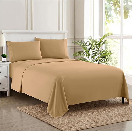 King Size Sheets - Breathable Luxury Bed Sheets with Full Elastic & Secure Corner Straps Built In - 1800 Supreme Collection Extra Soft Deep Pocket Bedding Set, Sheet Set, King, Taupe