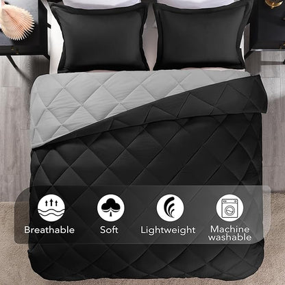 downluxe Twin Comforter Set - Black and Grey Twin Comforter, Soft Bedding Sets for All Seasons -2 Pieces - 1 Comforter (66"x92") and 1 Pillow Sham(20"x26")