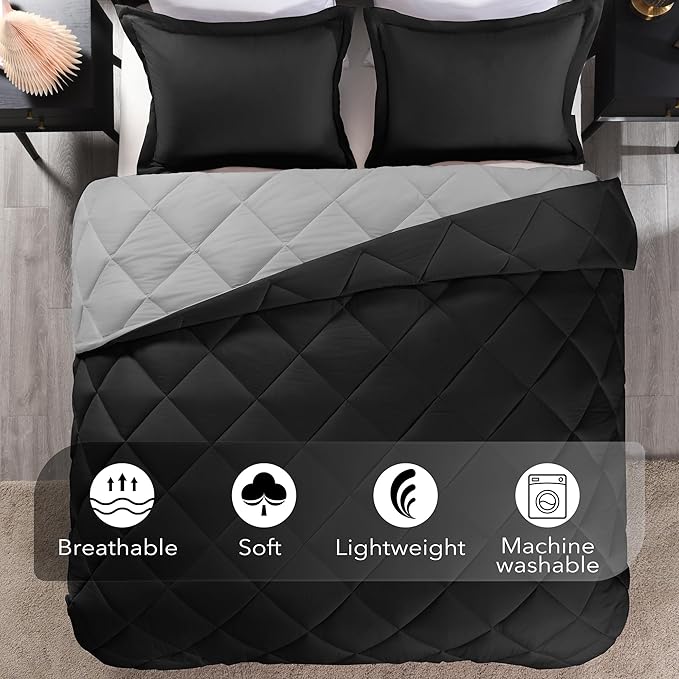 downluxe Queen Comforter Set - Black and Grey Comforter Set Queen, Soft Bedding Sets for All Seasons -3 Pieces - 1 Comforter (88"x92") and 2 Pillow Shams(20"x26")