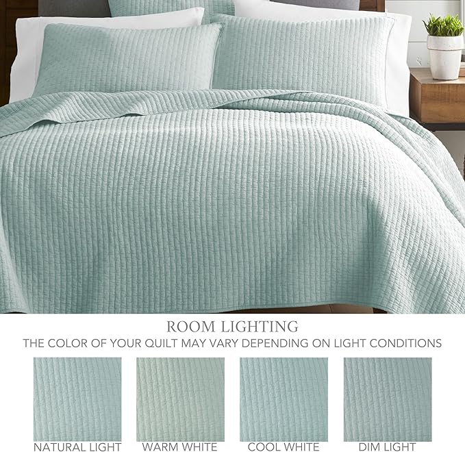 Levtex Home Cross Stitch Reversible Full/Queen Quilt Set (88x92in) with 2 Pillow Shams (26x20in) - Stitch Texture - Blue Haze - Cotton Full/Queen Size Quilt Bedding Set - Lightweight, Soft, Pre-Washed